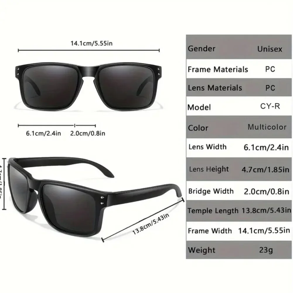 Dark Black‎ Lens Rectangular Polarized Sunglasses Sports Style Fishing Running